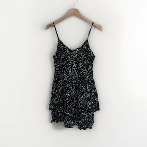 Floral Mini Dress Tiered Size Large (12-14) Black
